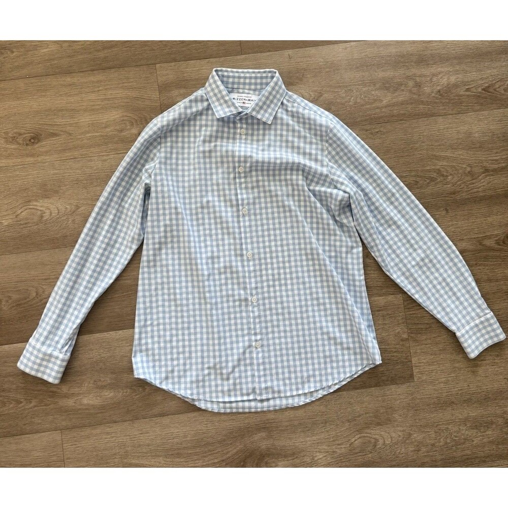 Mizzen+Main Leeward Blue Gingham Performance Standard Fit Medium Button Down